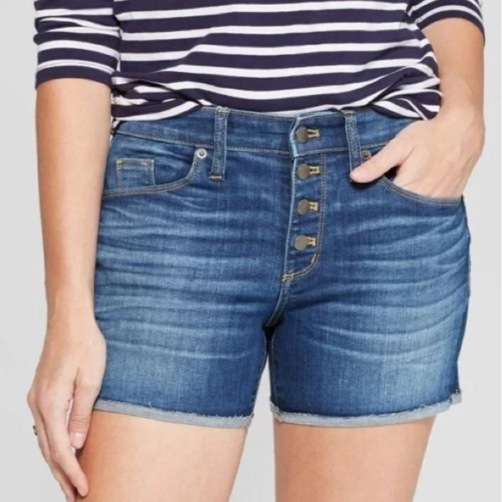 Universal Thread 4 / 27R High Rise Shortie Button Fly Mini Cuffed Denim Shorts